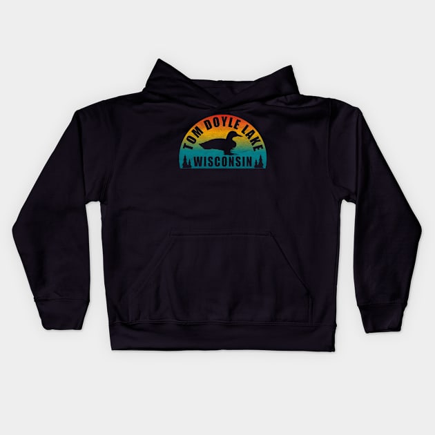 Tom Doyle Lake Northern Wisconsin Sunset Loon Kids Hoodie by BirdsEyeWorks